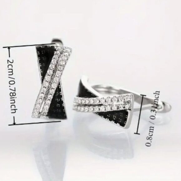 Silver Plated Black Diamond Embellished Earrings - Picture 7 of 7